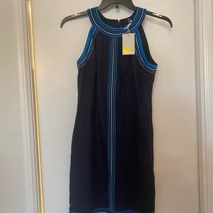 Blue embroidered linen dress